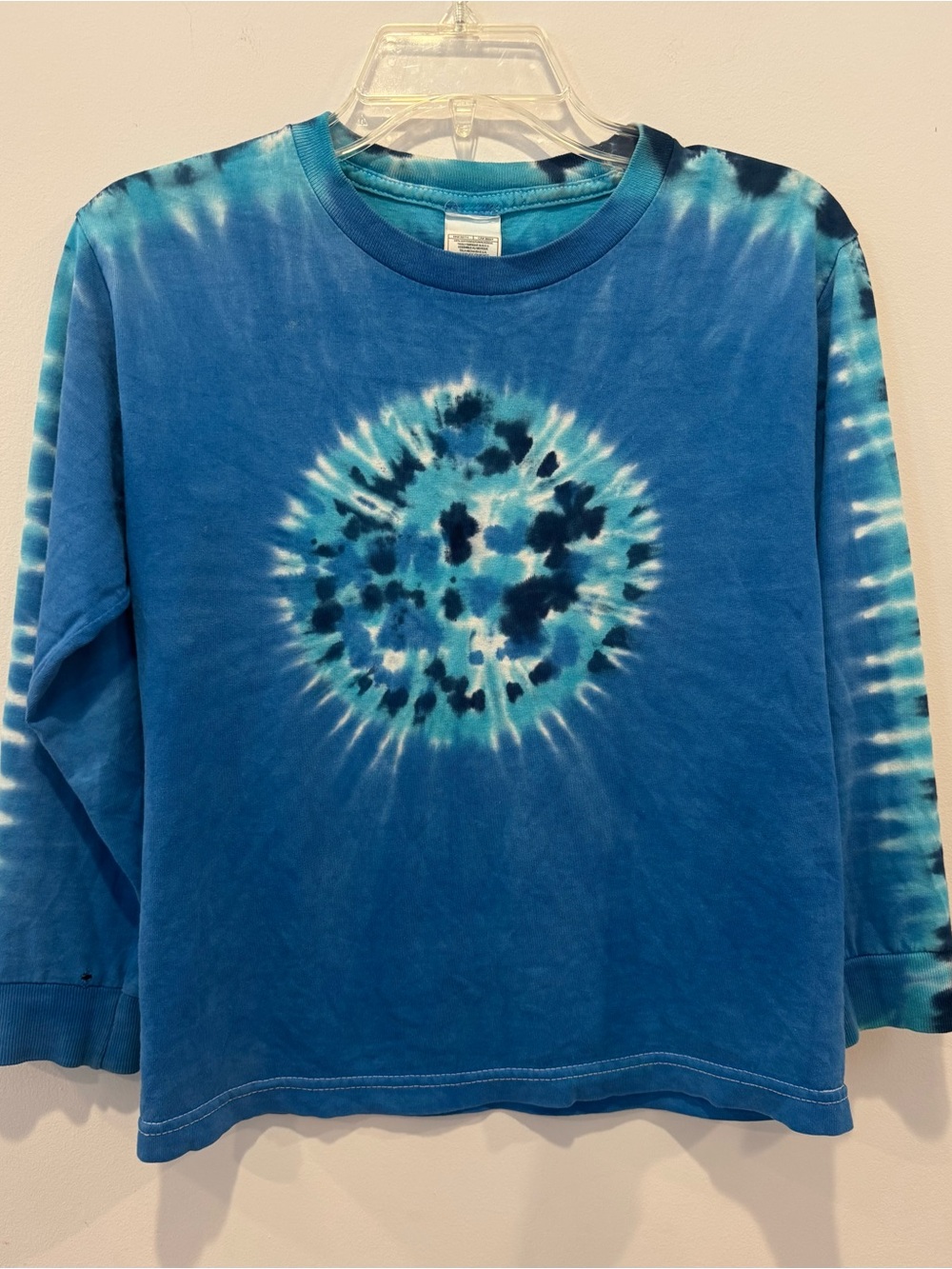Blue tie-dye long sleeve top, size small